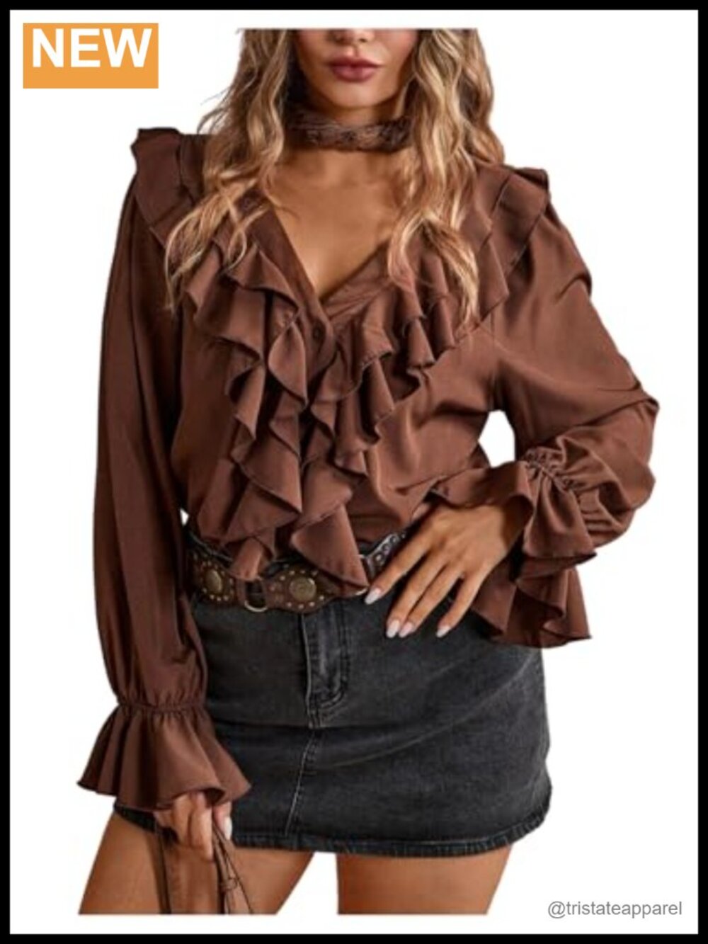 Ruffle Button Down Long Sleeve Blouse V Neck Flounce Top - Womens Plus Size